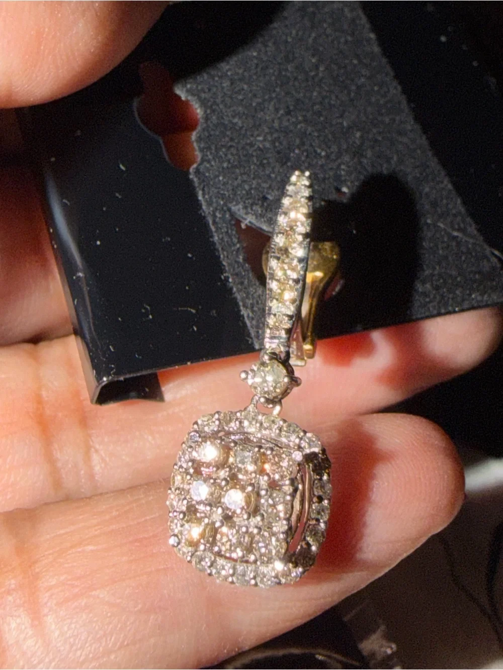 14KTTG dia cluster drop Earrings 84RB=1.40ctw j-m11-12 6.6grams